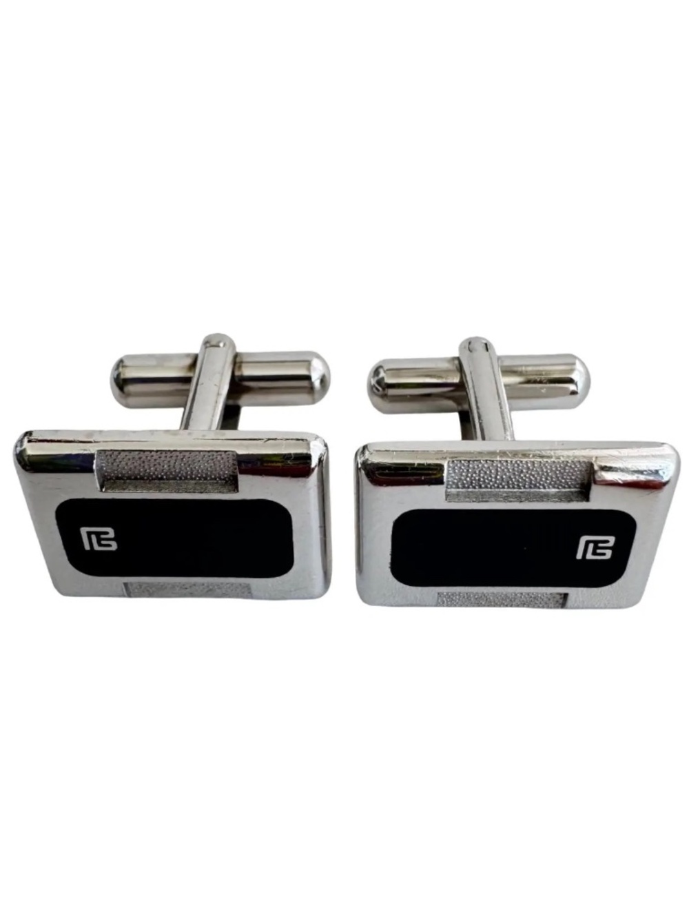 Vintage Pierre Balmain Cufflinks PB Logo Two Tone French Designer Mens Jewelry